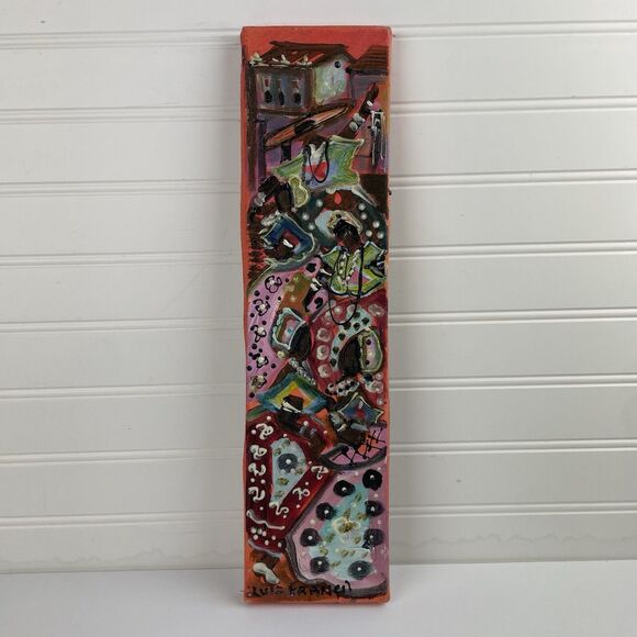 Original Brazilian Folk Art Painting by Luiz Franca 2014 16"x4" Canvas Colorful - Picture 1 of 10